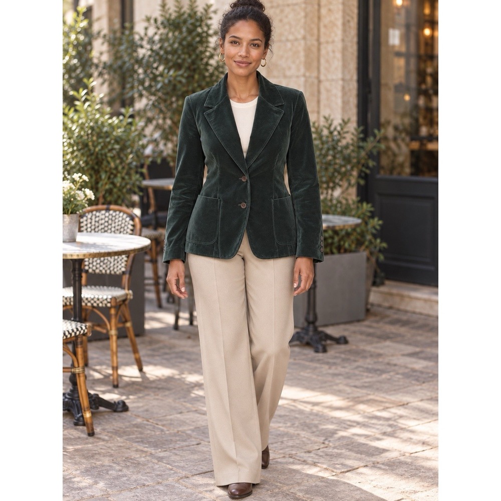 Personal Green Velvet Blazer Womens 12 Cotton Jacket Dark Academia Wide Lapel